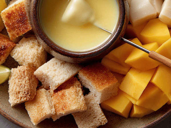 Ahorn-Ingwer-Fondue mit Pfirsichen