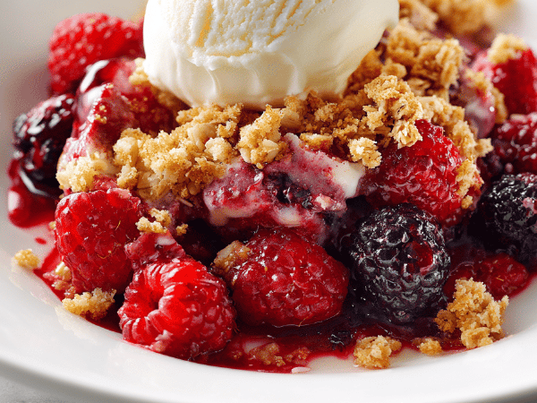 Erdbeer-Sundae mit Karamell-Crumble