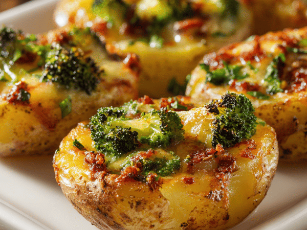 Gefüllte Kartoffeln Brokkoli Wurst
