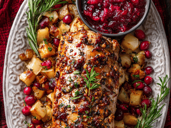 Gefüllter Putenbraten Birne-Kranbeere