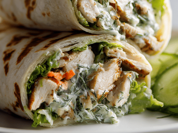 Gegrillte Hähnchen-Wraps mit Senf-Dressing