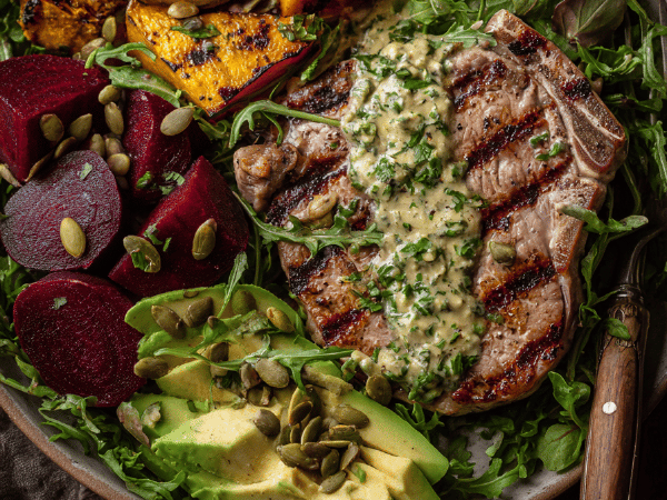 Gegrilltes Kalb mit Avocado-Rote-Bete-Salat