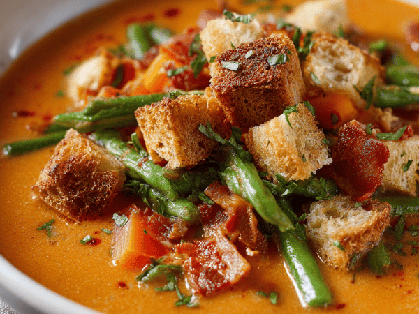 Gemüsesuppe mit Speckcroûtons