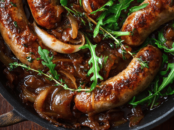 Geschmorte Würste in Rotwein