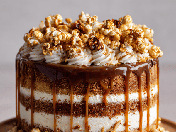 Karamell-Popcorn Erdnusskuchen