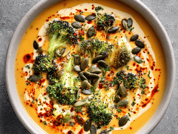 Karottencreme mit Tahini und Brokkoli