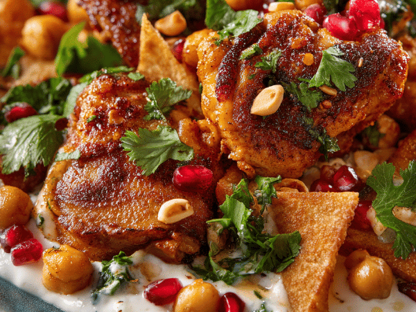 Kichererbsen-Hähnchen mit knusprigen Fladen