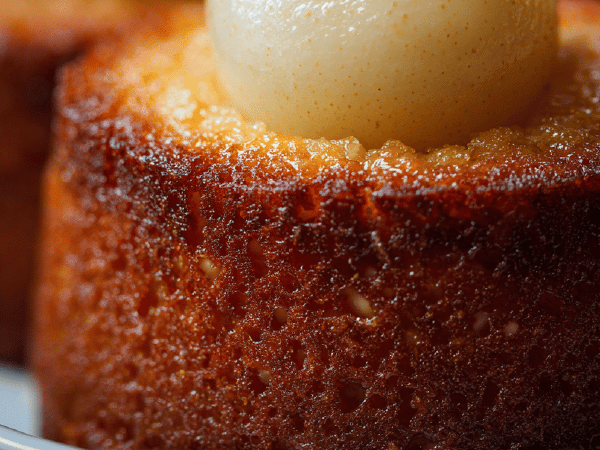 Mandeltorte mit Rotweinbirnen