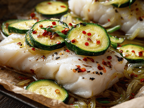 Papilloten Heilbutt Gurken