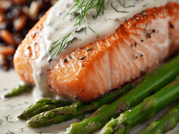 Pochierter Lachs in Meerrettichmilch