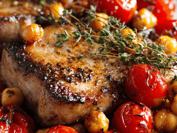 Porc sautée mit Fenchel und marinierten Kirschtomaten