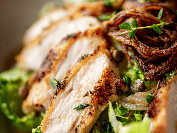 Poulet mit Kräutern und frittierter Schalottensalat