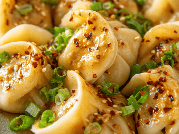 Schweine Dumplings Erdnusssauce