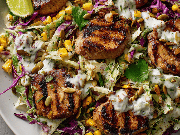 Schweinefilets mit gegrilltem Mais-Krautsalat