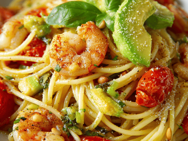 Spaghetti mit Garnelen und Tomaten