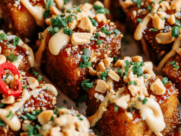 Tofuhäppchen mit Erdnüssen und Ingwer