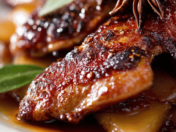 Wachteln mit Birnen und Gewürzsauce