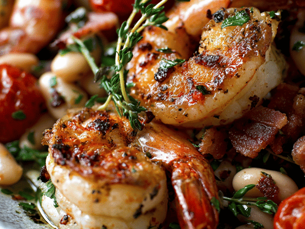 Weiße Bohnensalat mit Garnelen