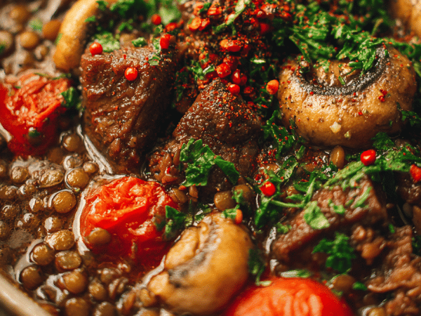 Würzige Linsen-Rindfleisch-Suppe